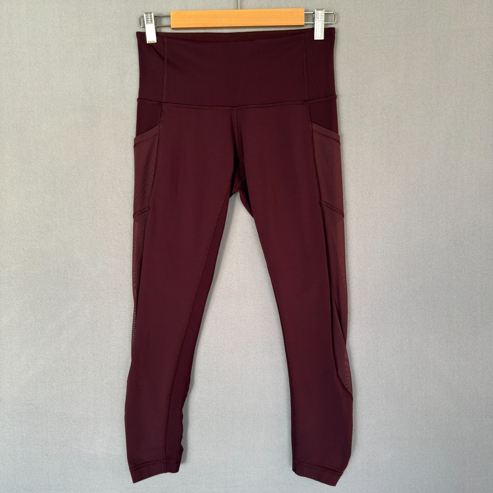 Lululemon Seek The Heat Crop Luxtreme Leggings Burgundy Red Mesh Women's Sz 6